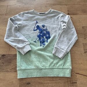 U.S. Polo Assn. Youth S Gray & Green Ombre Sweatshirt Blue Polo Player Graphic
